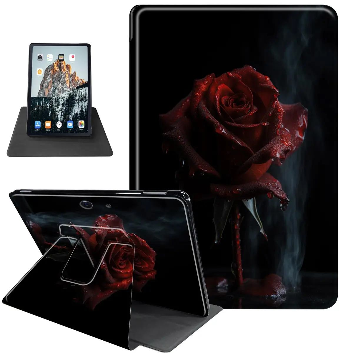 RMJKXQZG Microsoft Surface Pro 7/6/5/4 Case with Soft TPU Buffer, PU Leather, 360° Swivel Stand, Auto Wake/Sleep, Shockproof, Roses in The Rain - main product image