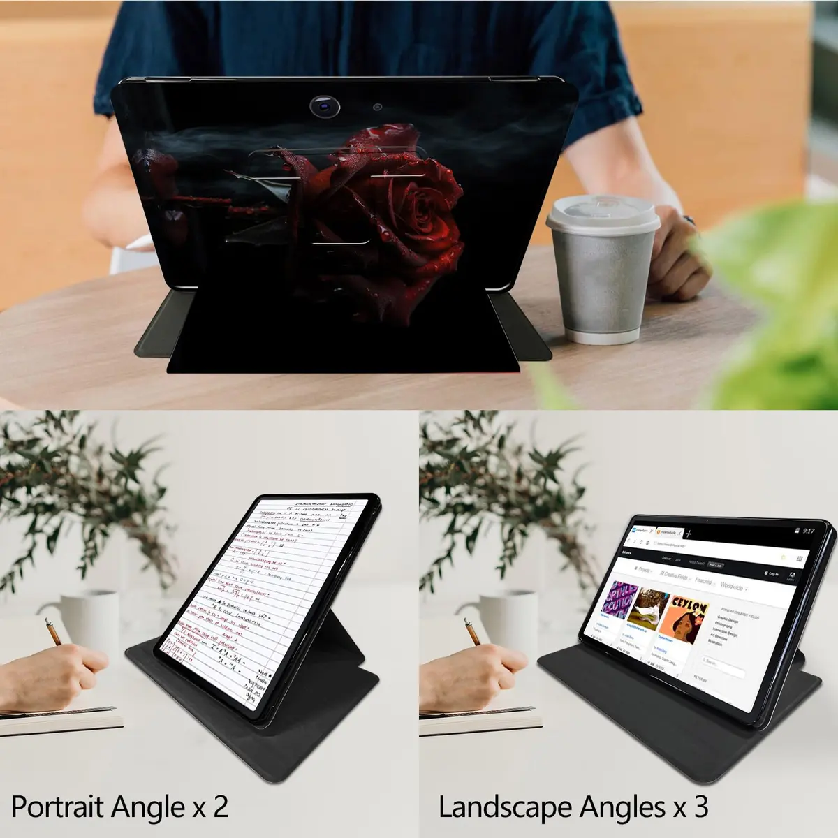RMJKXQZG Microsoft Surface Pro 7/6/5/4 Case with Soft TPU Buffer, PU Leather, 360° Swivel Stand, Auto Wake/Sleep, Shockproof, Roses in The Rain - view 7