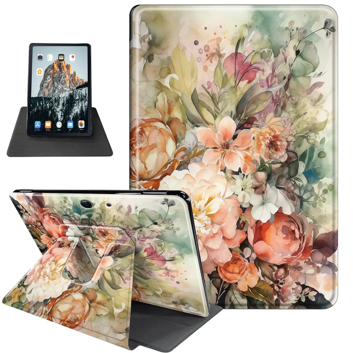 RMJKXQZG Microsoft Surface Pro Case with Soft TPU Buffer, PU Leather Cover, 360 Swivel Stand, Auto Wake/Sleep, Shockproof Flowers in Full Bloom | 12.3 Inch - main product image