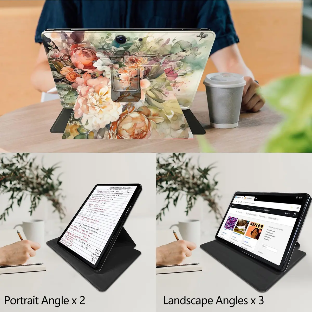 RMJKXQZG Microsoft Surface Pro Case with Soft TPU Buffer, PU Leather Cover, 360 Swivel Stand, Auto Wake/Sleep, Shockproof Flowers in Full Bloom | 12.3 Inch - view 7