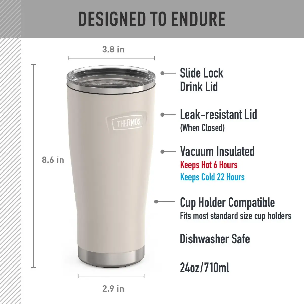 THERMOS Icon Series 24oz Stainless Steel Tumbler with Slide Lock Lid | 710ml (24 fl oz) - view 7