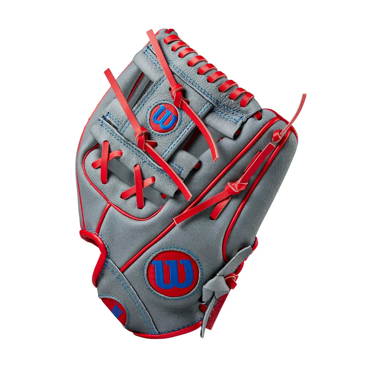 Wilson A450 10.75” Youth Infield Baseball Glove - Right Hand Throw, Grey/Red/Royal | Lightweight Durability - view 4