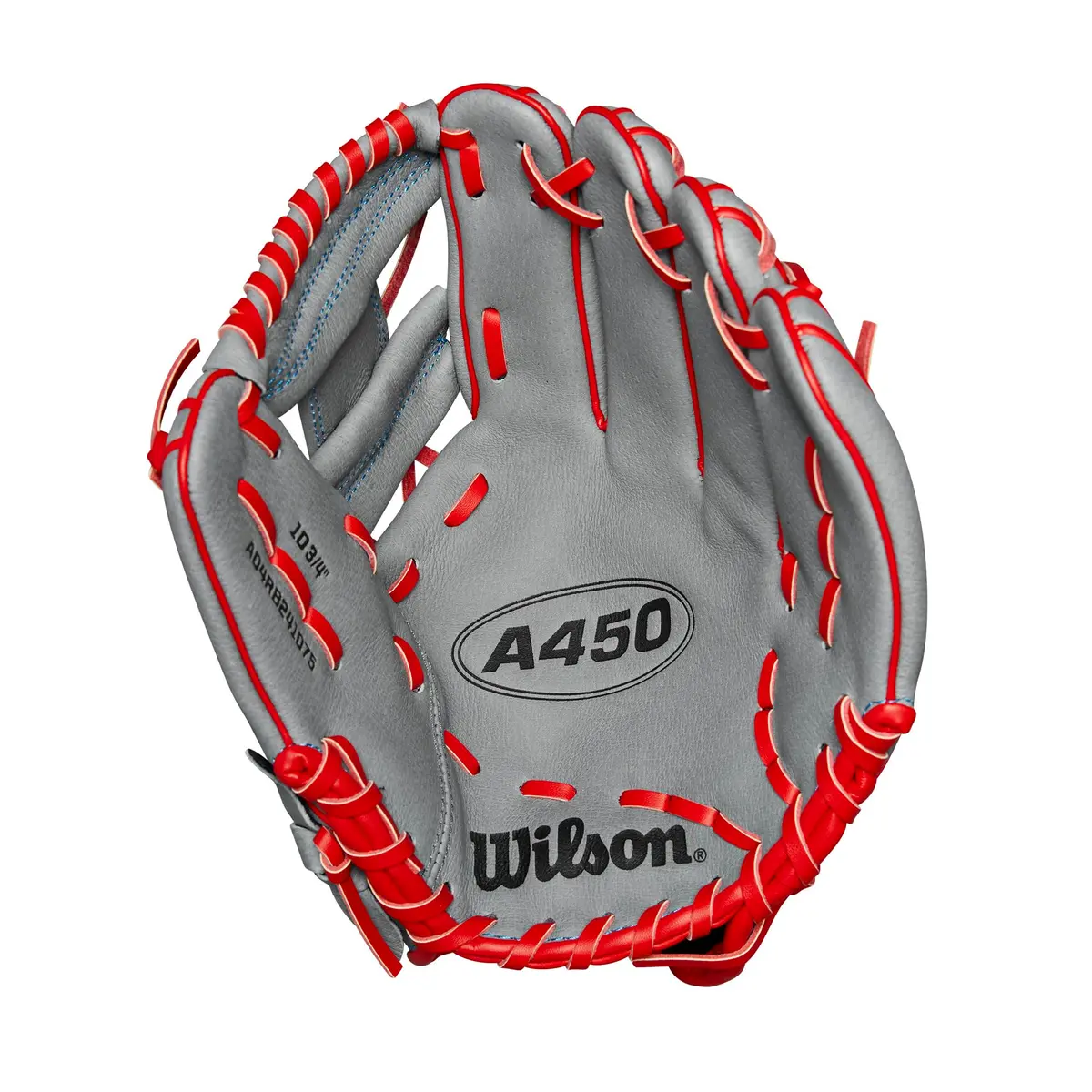 Wilson A450 10.75” Youth Infield Baseball Glove - Right Hand Throw, Grey/Red/Royal | Lightweight Durability - view 3