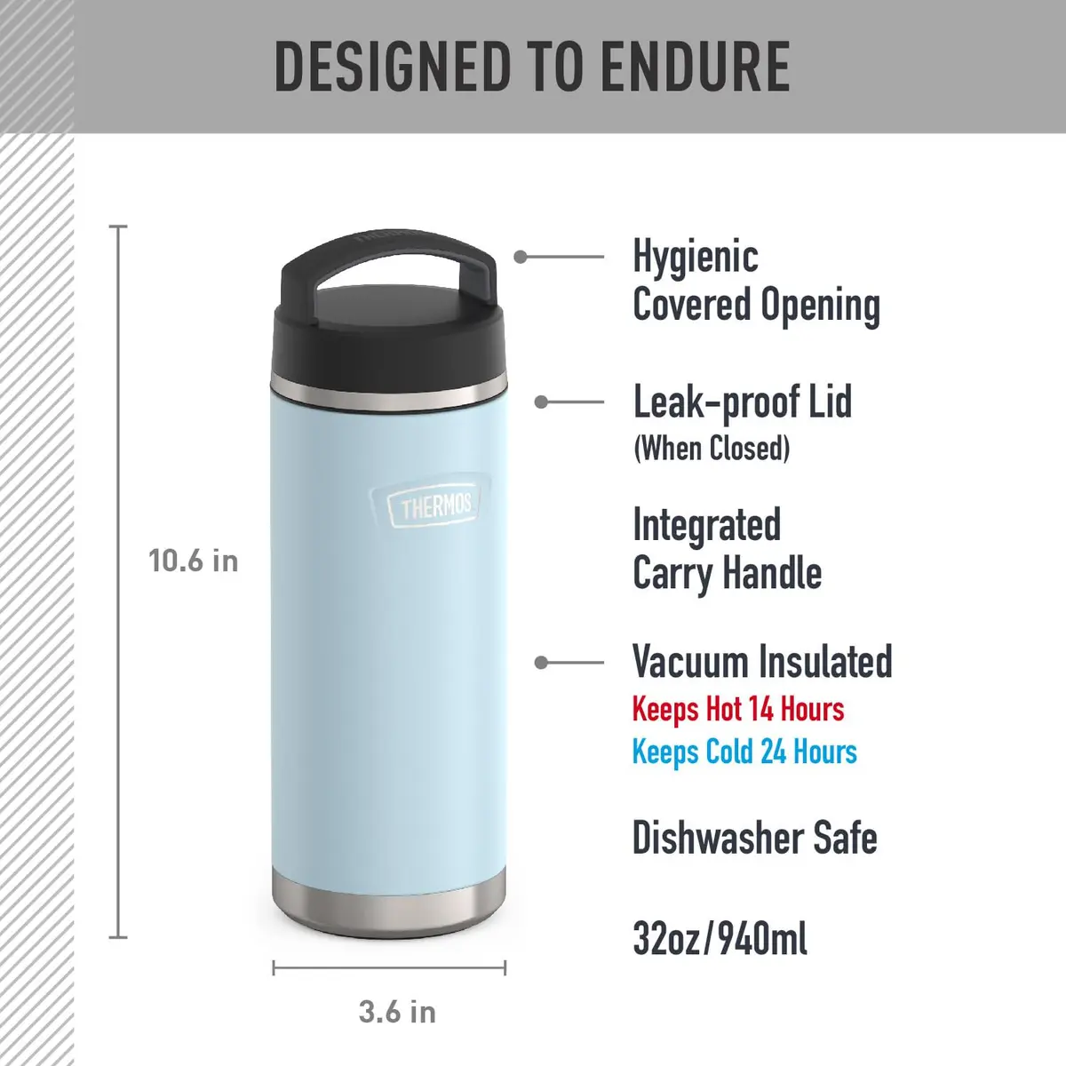 THERMOS ICON SERIES Stainless Steel Water Bottle 32oz Glacier | Vacuum Insulated, Durable & Leak-Proof - view 2