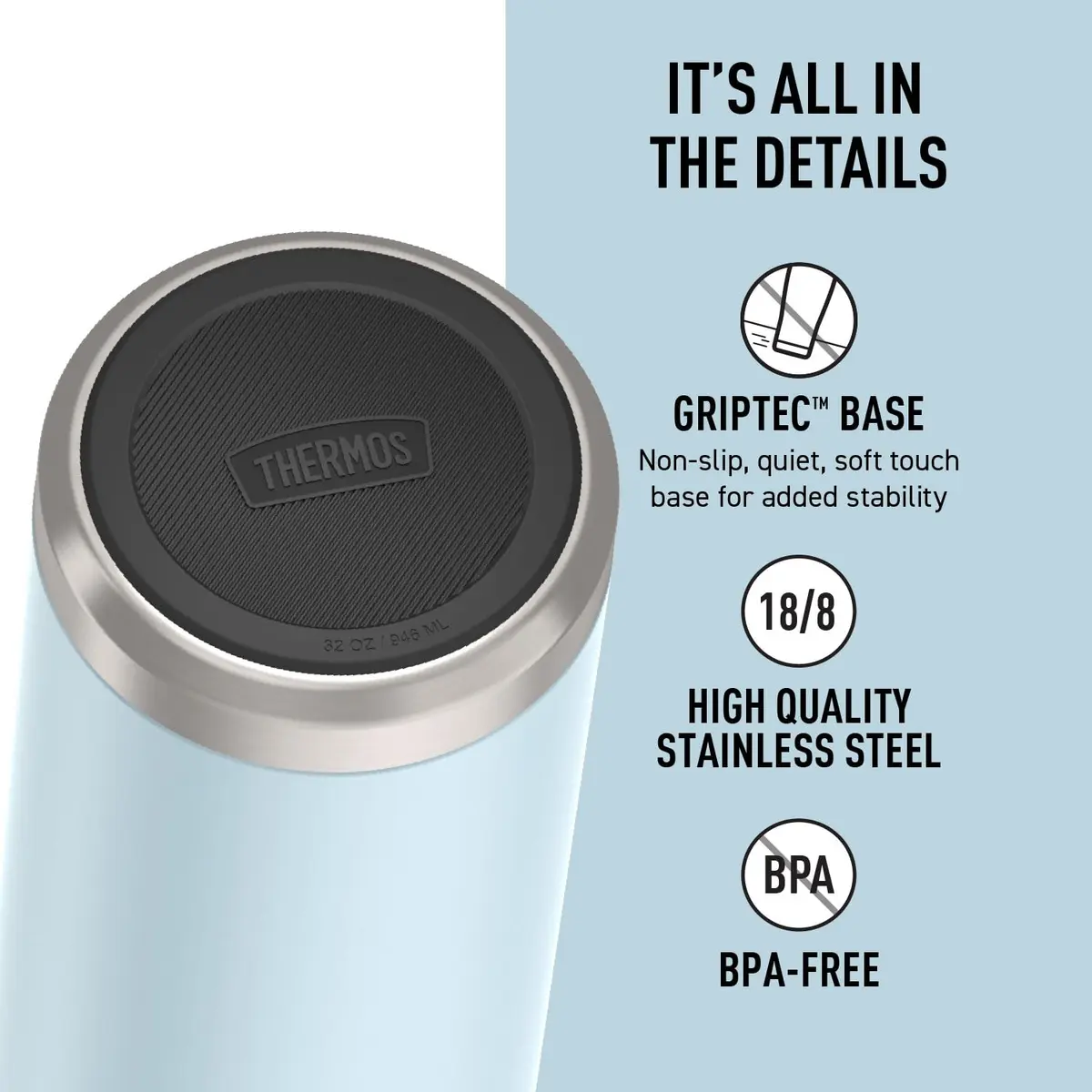THERMOS ICON SERIES Stainless Steel Water Bottle 32oz Glacier | Vacuum Insulated, Durable & Leak-Proof - view 4