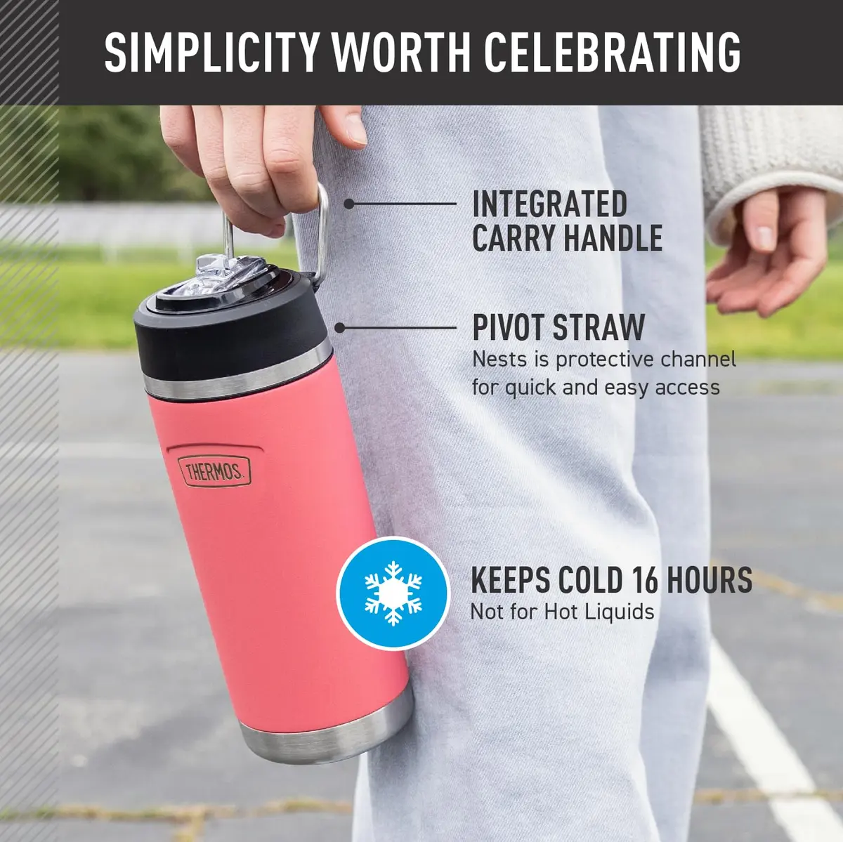 THERMOS ICON SERIES 18oz Water Bottle Navy | Vacuum Insulated with Straw Lid - view 3