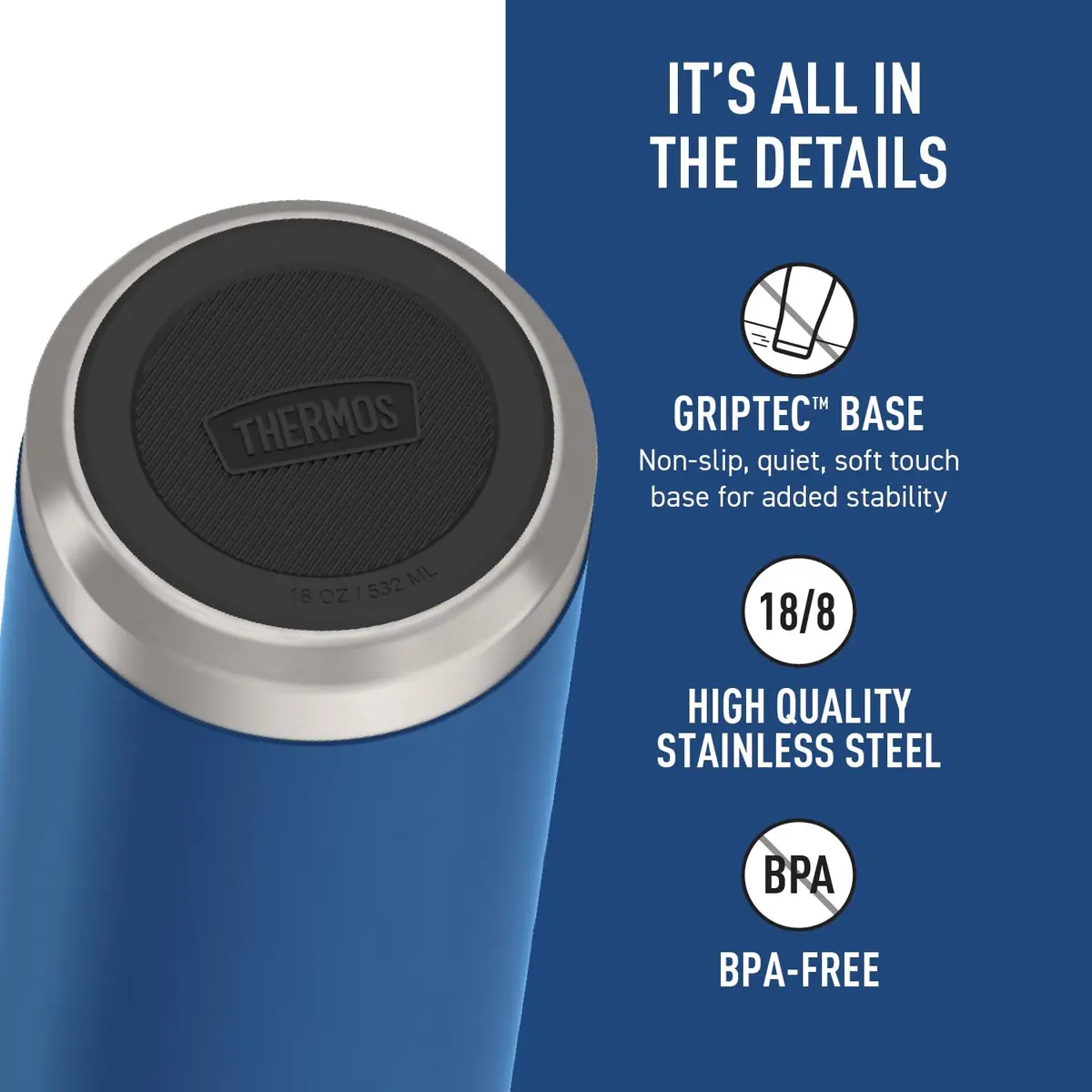 THERMOS ICON SERIES 18oz Water Bottle Navy | Vacuum Insulated with Straw Lid - view 4