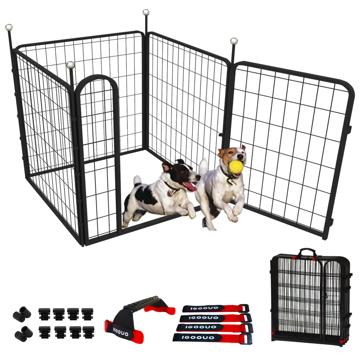 IGOOUO Portable Dog Crates & Playpen, 32'' Metal Pet Pen for Small/Medium Dogs | Indoor/Outdoor, Rustproof, Easy-Carry Straps - main product image