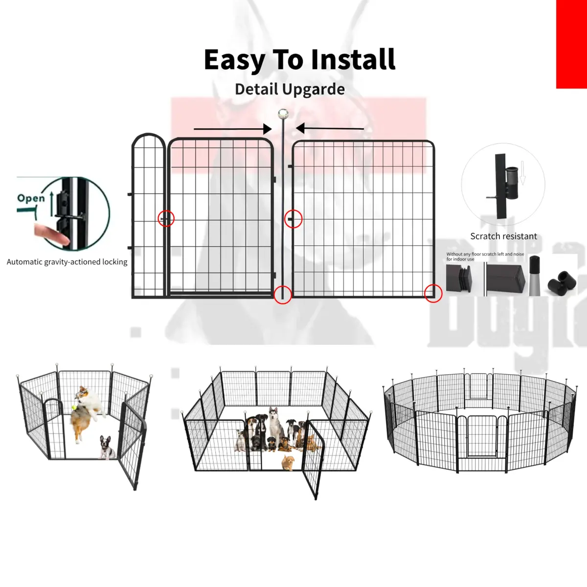 IGOOUO Portable Dog Crates & Playpen, 32'' Metal Pet Pen for Small/Medium Dogs | Indoor/Outdoor, Rustproof, Easy-Carry Straps - view 6