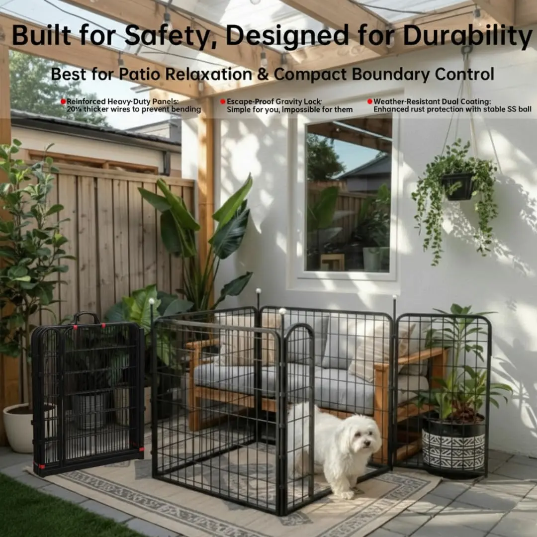 IGOOUO Portable Dog Crates & Playpen, 32'' Metal Pet Pen for Small/Medium Dogs | Indoor/Outdoor, Rustproof, Easy-Carry Straps - view 3