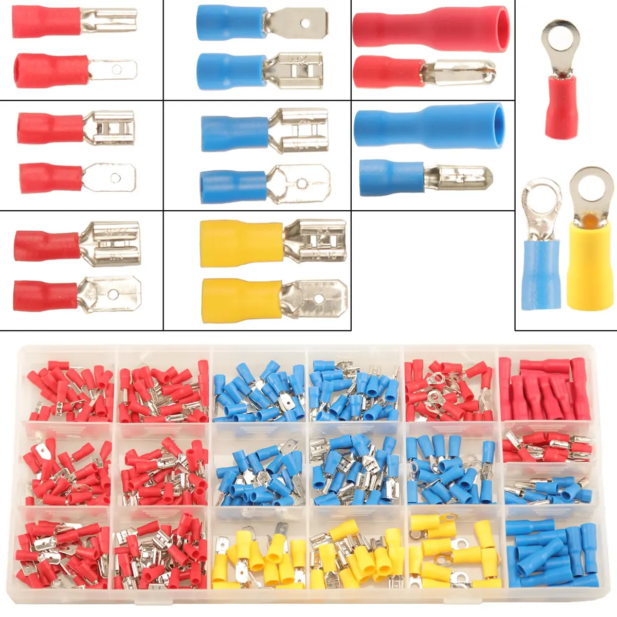 Feggizuli 350pcs Crimp Connectors 19 Types Copper, Red, Blue, Yellow | Quick, Safe & Long-Lasting - main product image