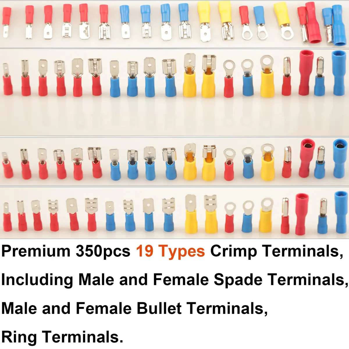 Feggizuli 350pcs Crimp Connectors 19 Types Copper, Red, Blue, Yellow | Quick, Safe & Long-Lasting - view 2