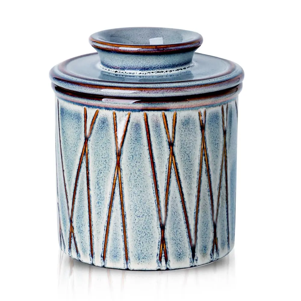 HVH Ceramic Butter Crock with Lid | Water-Sealed French Butter Keeper for Countertop (4x4 inches, 198g) - main product image