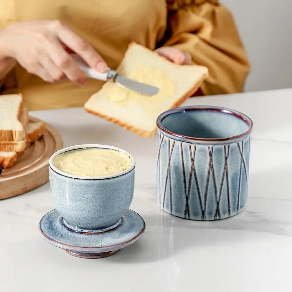 HVH Ceramic Butter Crock with Lid | Water-Sealed French Butter Keeper for Countertop (4x4 inches, 198g) - view 7