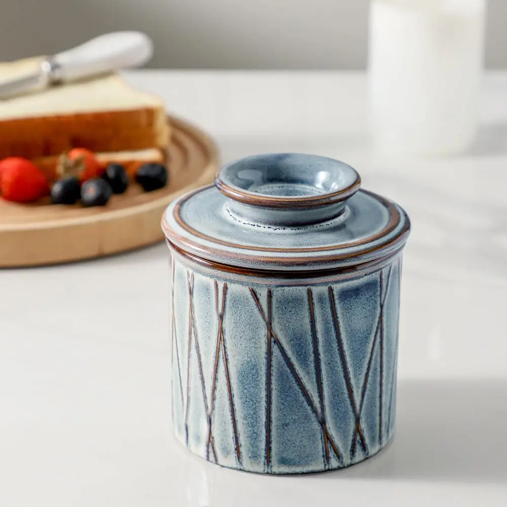 HVH Ceramic Butter Crock with Lid | Water-Sealed French Butter Keeper for Countertop (4x4 inches, 198g) - view 2