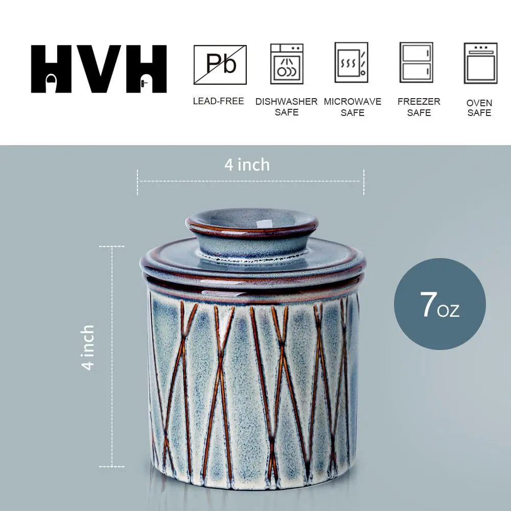 HVH Ceramic Butter Crock with Lid | Water-Sealed French Butter Keeper for Countertop (4x4 inches, 198g) - view 4