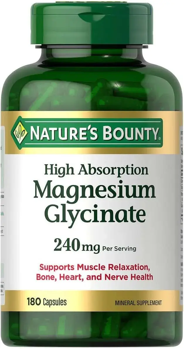 Nature's Bounty High Absorption Magnesium Glycinate 240mg 180 Capsules | Supports Muscle Relaxation, Bone, Heart, and Nerve Health - main product image