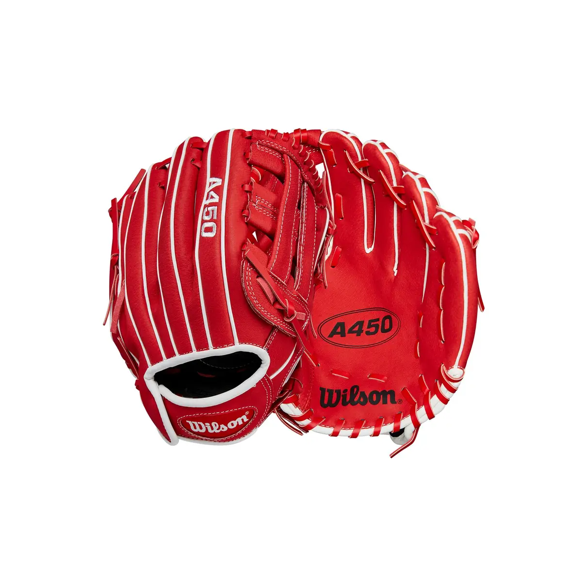Wilson A450 11” Youth Infield Baseball Glove Left Hand Throw Red/White | Lightweight Durable Fit - main product image