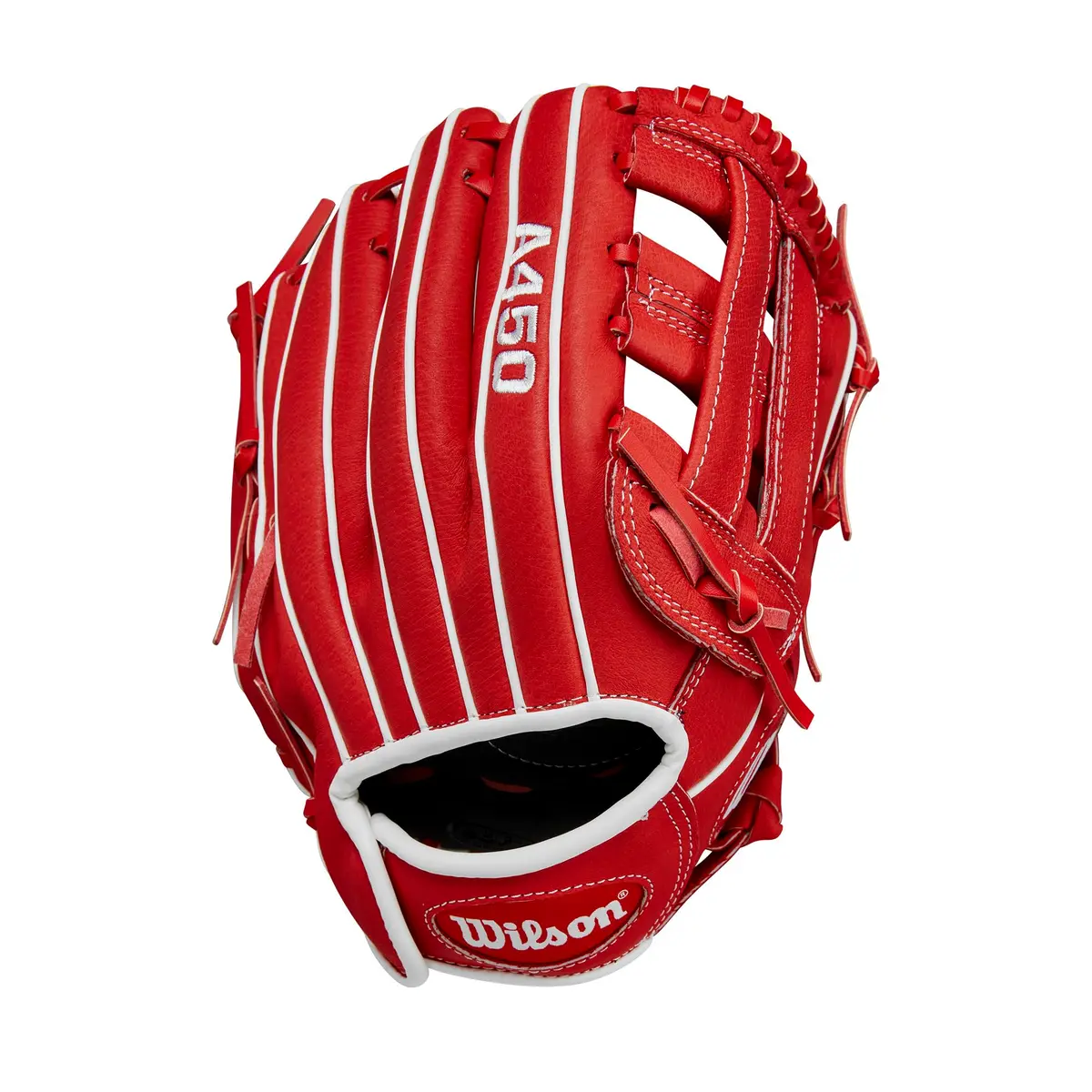 Wilson A450 11” Youth Infield Baseball Glove Left Hand Throw Red/White | Lightweight Durable Fit - view 2
