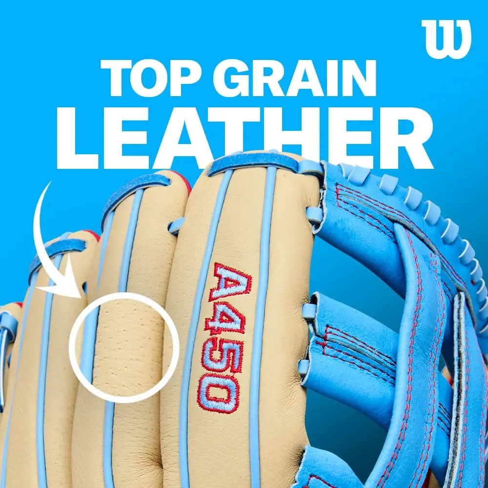 Wilson A450™ 11.5” Youth Infield Baseball Glove - Left Hand Throw, Grey/Black/Yellow | Game-Ready Feel for Young Fielders - view 7
