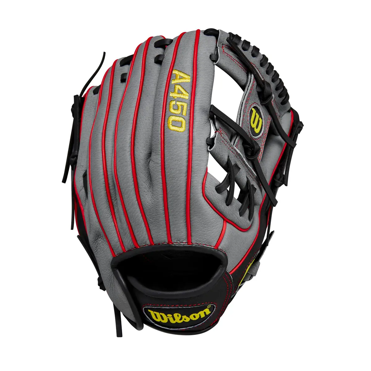 Wilson A450™ 11.5” Youth Infield Baseball Glove - Left Hand Throw, Grey/Black/Yellow | Game-Ready Feel for Young Fielders - view 2