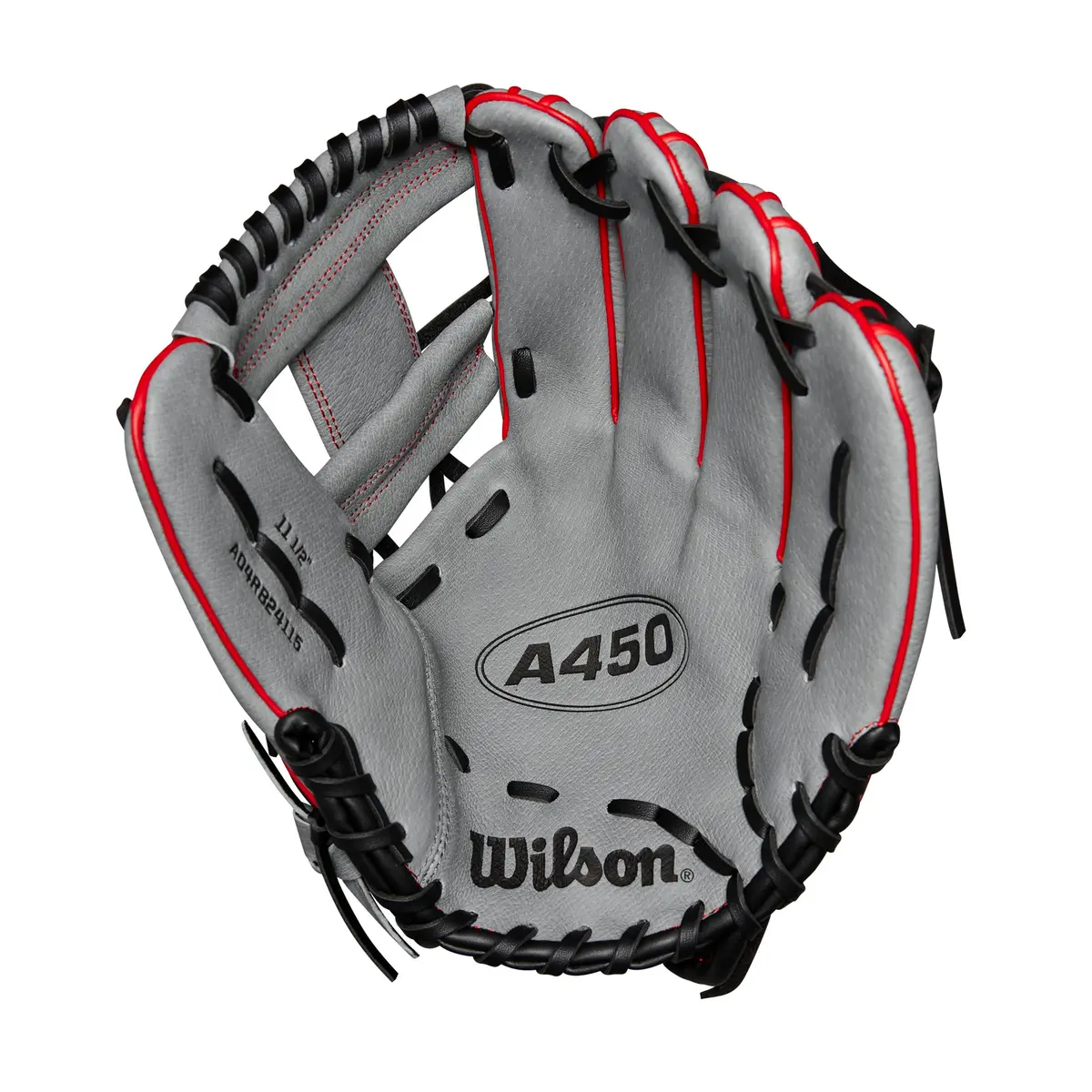 Wilson A450™ 11.5” Youth Infield Baseball Glove - Left Hand Throw, Grey/Black/Yellow | Game-Ready Feel for Young Fielders - view 3