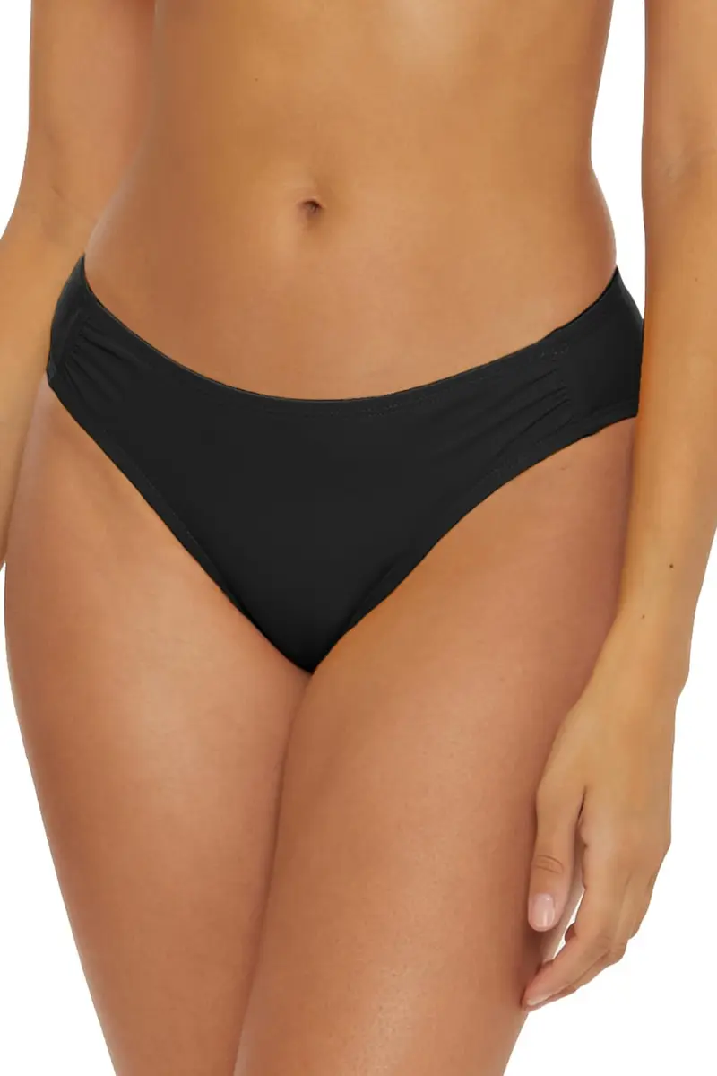 BCA by Rebecca Virtue Liana - Women's Side Shirred Bikini Bottom, Cheeky Coverage, Black, Small | Elegant Summer Swimwear - main product image