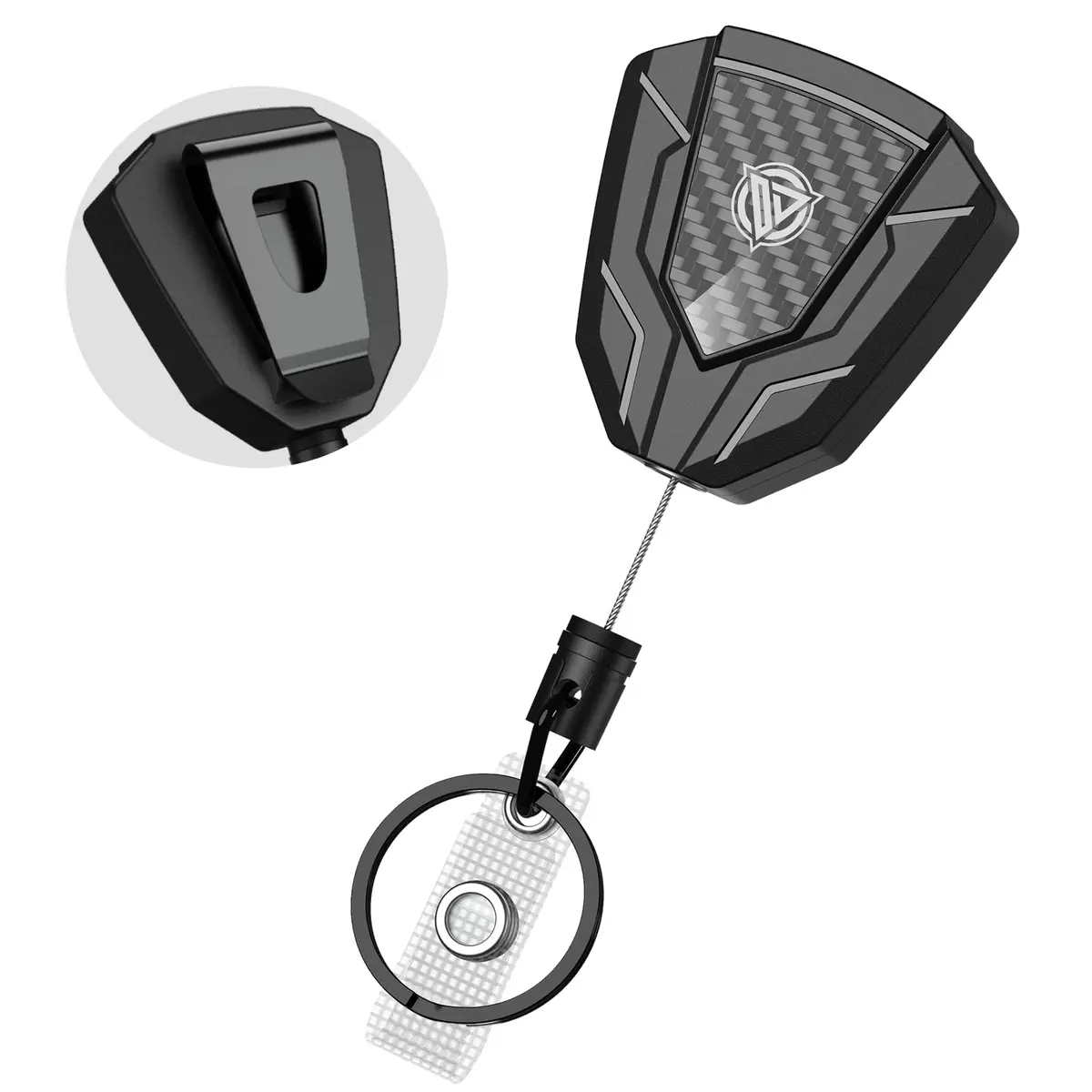 Oaridey Heavy Duty Retractable Keychain with Belt Clip, Carbon Fiber Front | 31.8in Steel Cord, 9oz Capacity - main product image