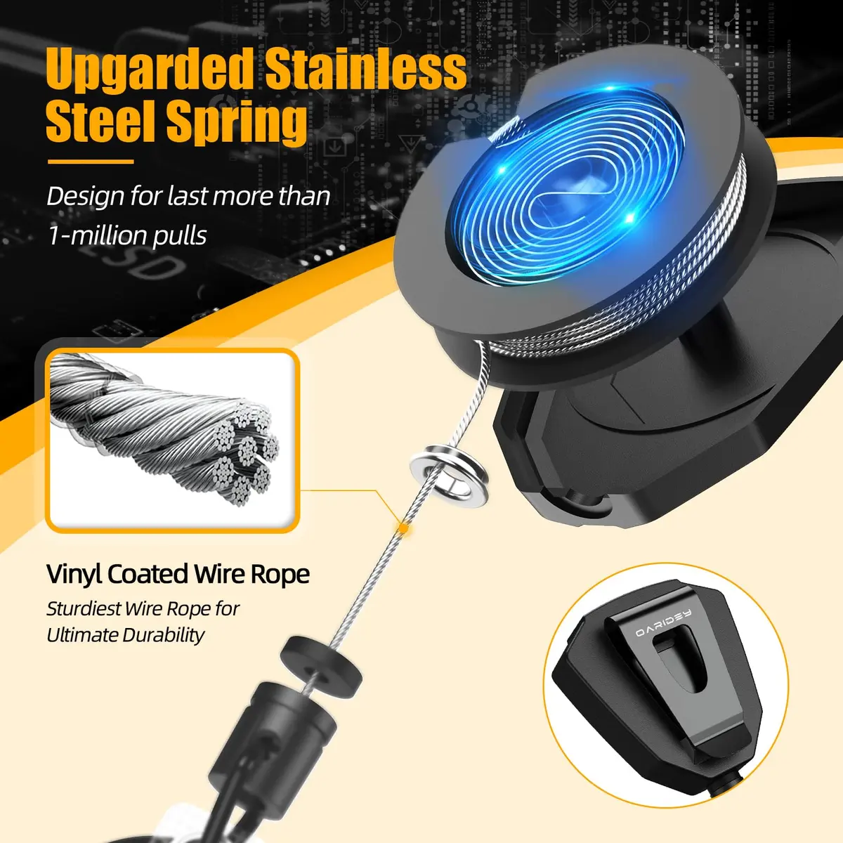 Oaridey Heavy Duty Retractable Keychain with Belt Clip, Carbon Fiber Front | 31.8in Steel Cord, 9oz Capacity - view 2