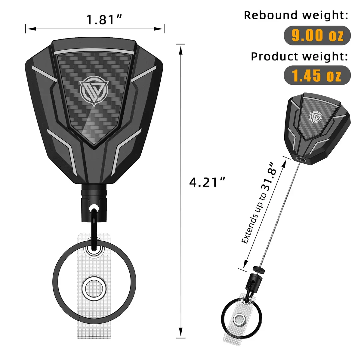 Oaridey Heavy Duty Retractable Keychain with Belt Clip, Carbon Fiber Front | 31.8in Steel Cord, 9oz Capacity - view 4