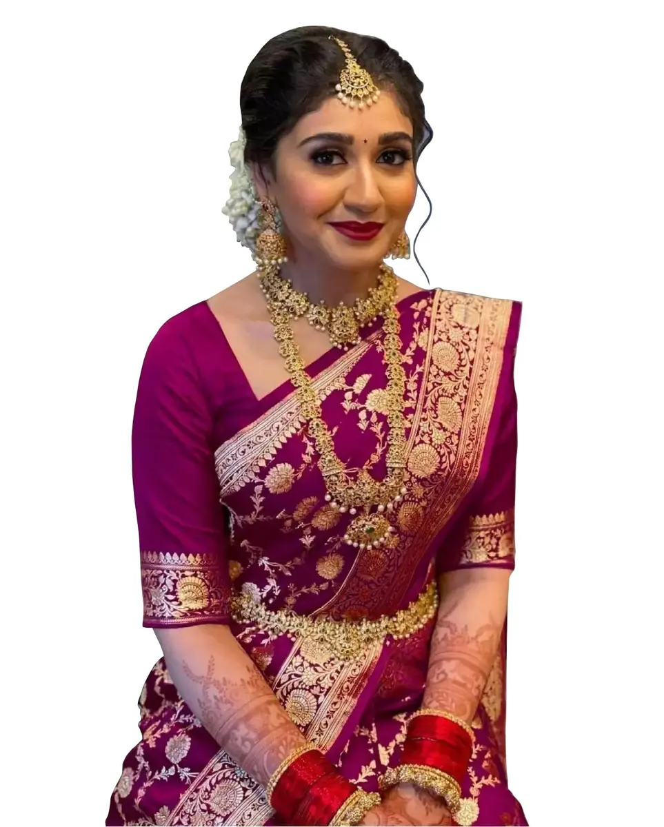 Sugathari Kanjivaram Silk Saree 5.5m | Traditional Wedding Wear in Wine - main product image