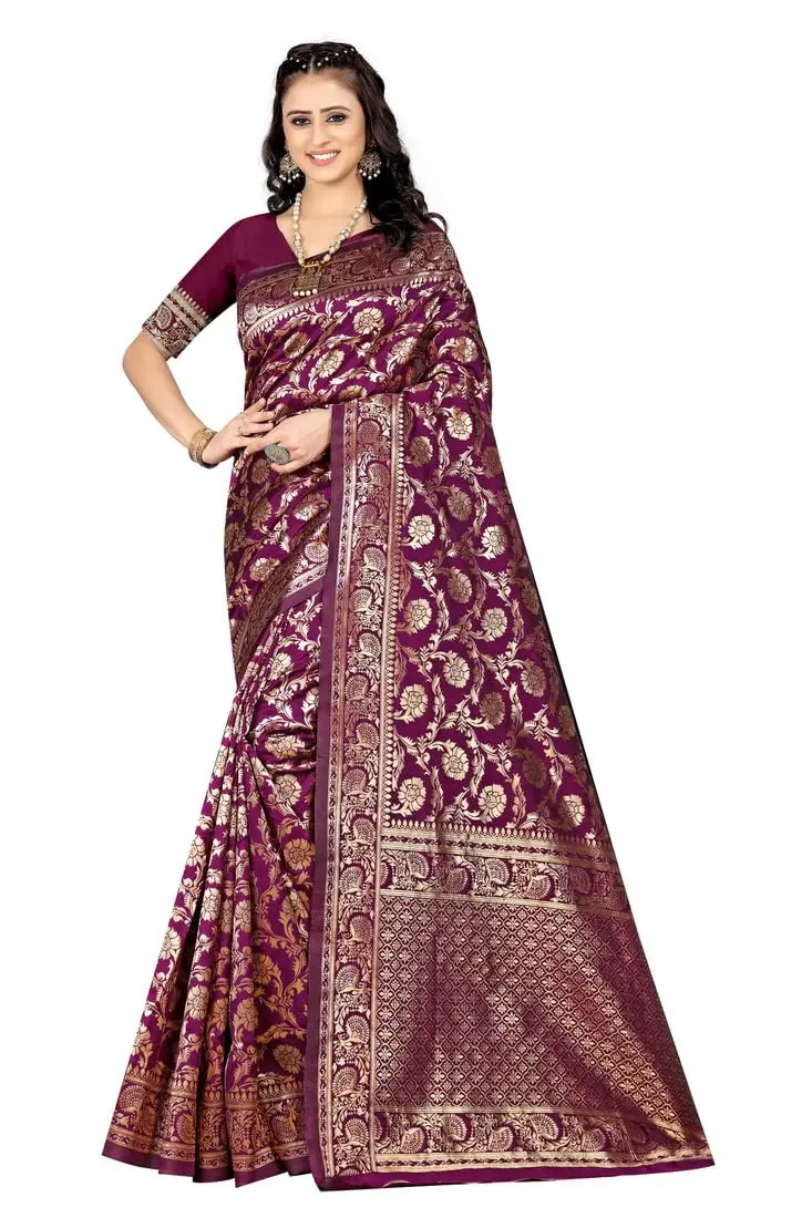 Sugathari Kanjivaram Silk Saree 5.5m | Traditional Wedding Wear in Wine - view 3