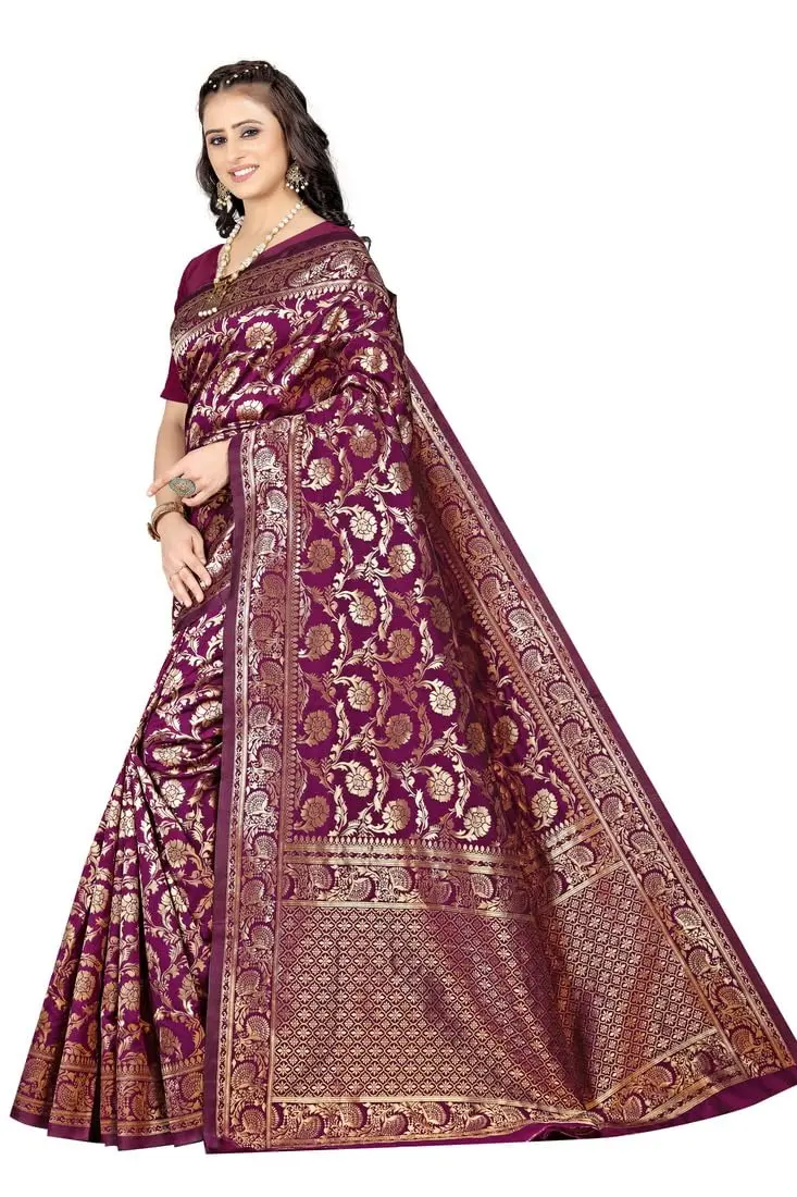 Sugathari Kanjivaram Silk Saree 5.5m | Traditional Wedding Wear in Wine - view 4