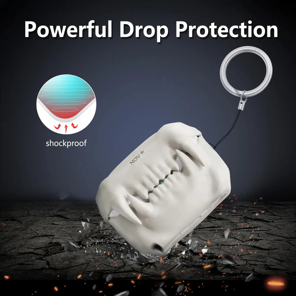 Novastar Airpods Pro 2 Case Cover | Tigertooth Silicone Protective Cover with Keychain (A-White) - view 3