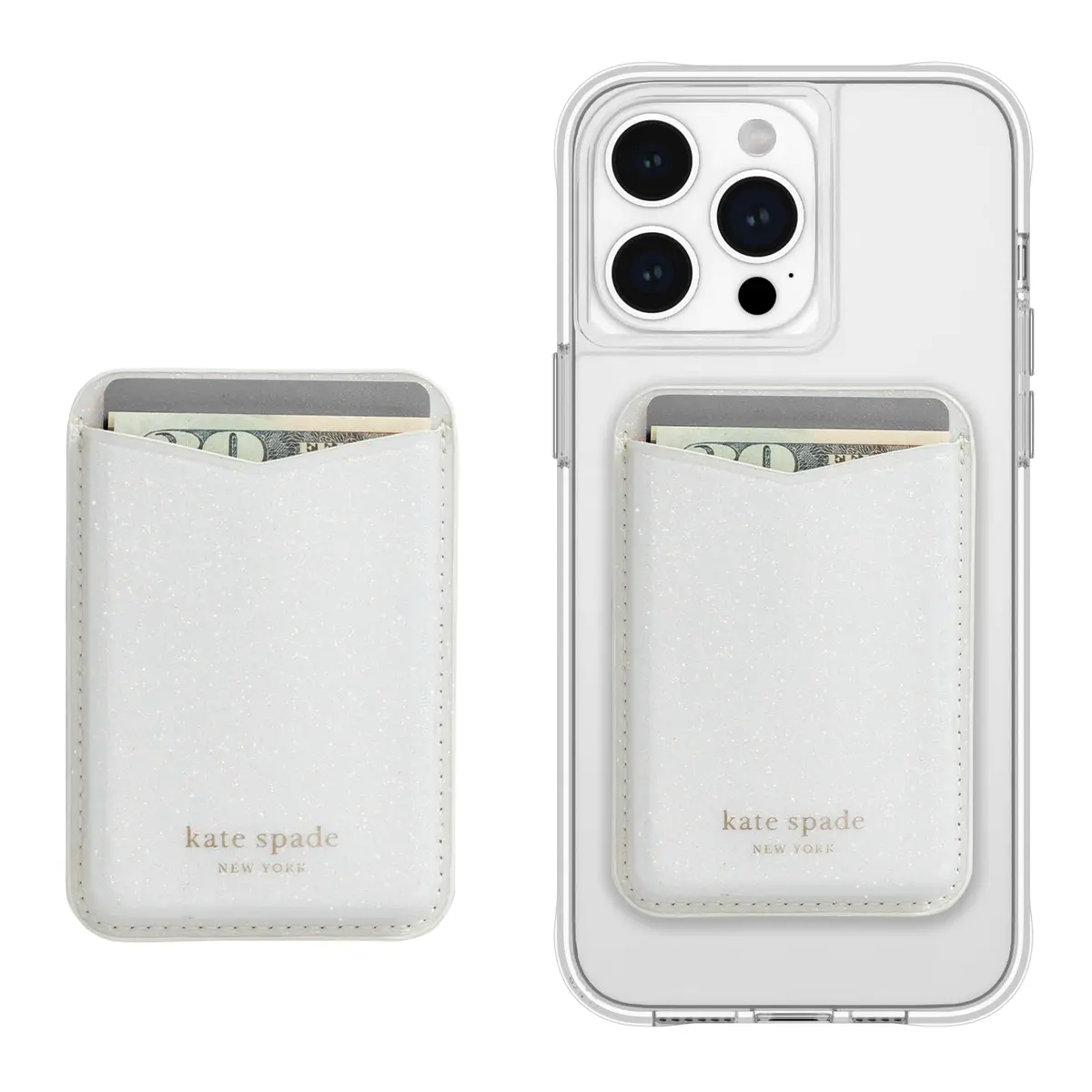 kate spade new york Magnetic Card Holder/Wallet - White Glitter | Stylish, Magnetic, Fits 3 Cards - main product image