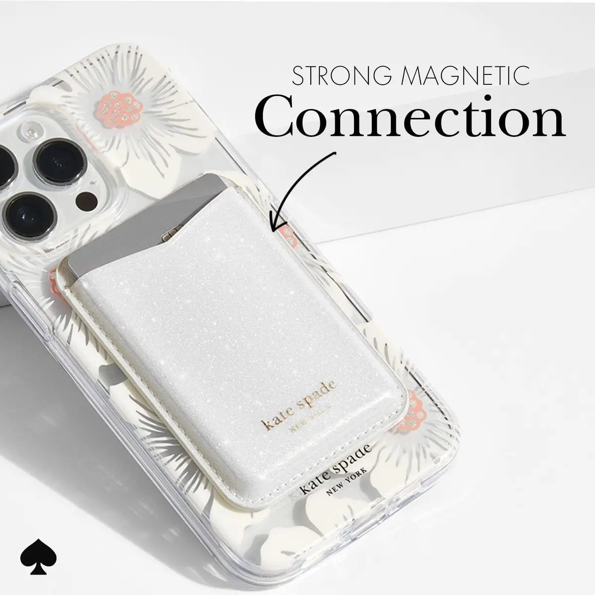 kate spade new york Magnetic Card Holder/Wallet - White Glitter | Stylish, Magnetic, Fits 3 Cards - view 4