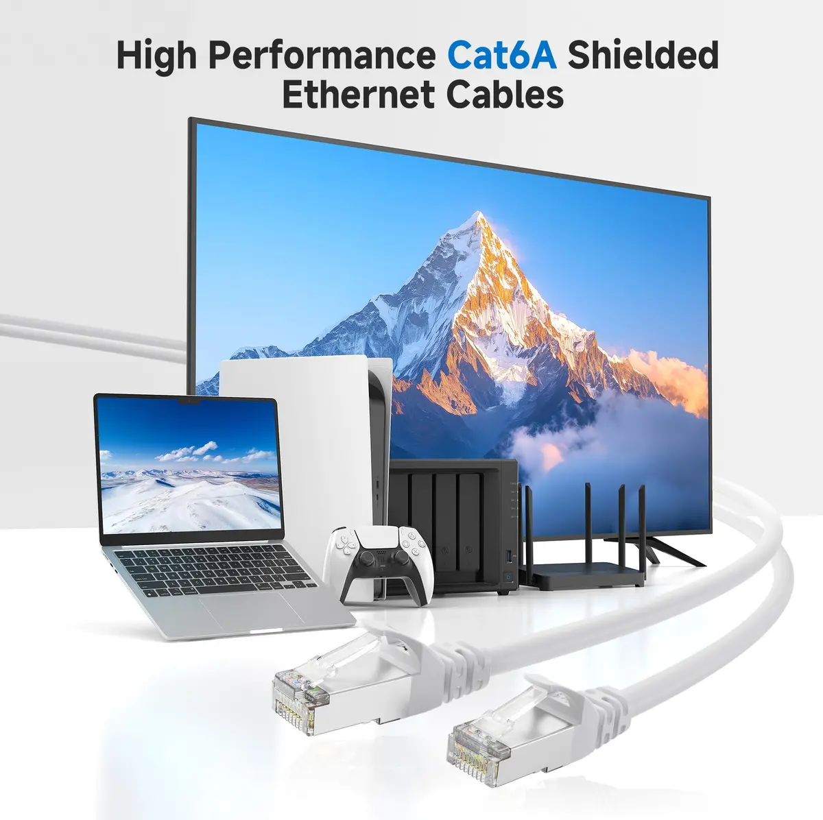 Cable Matters 10Gbps Shielded Cat 6A Ethernet Cable, 10ft, White | High-Speed LAN Connectivity - view 2