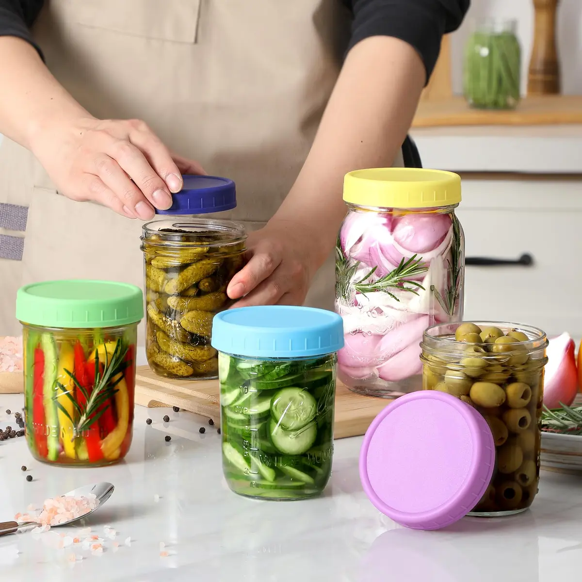 AOZITA Mason Jar Lids 10 Pack Wide Mouth | Leak-Proof Food Grade Plastic - view 4
