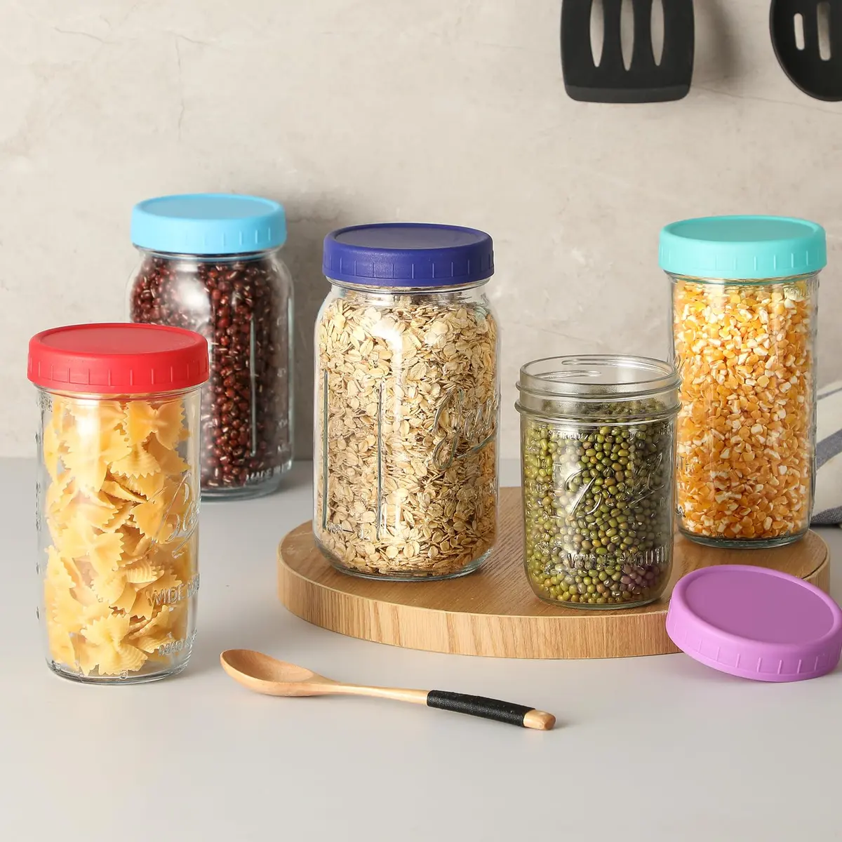 AOZITA Mason Jar Lids 10 Pack Wide Mouth | Leak-Proof Food Grade Plastic - view 6