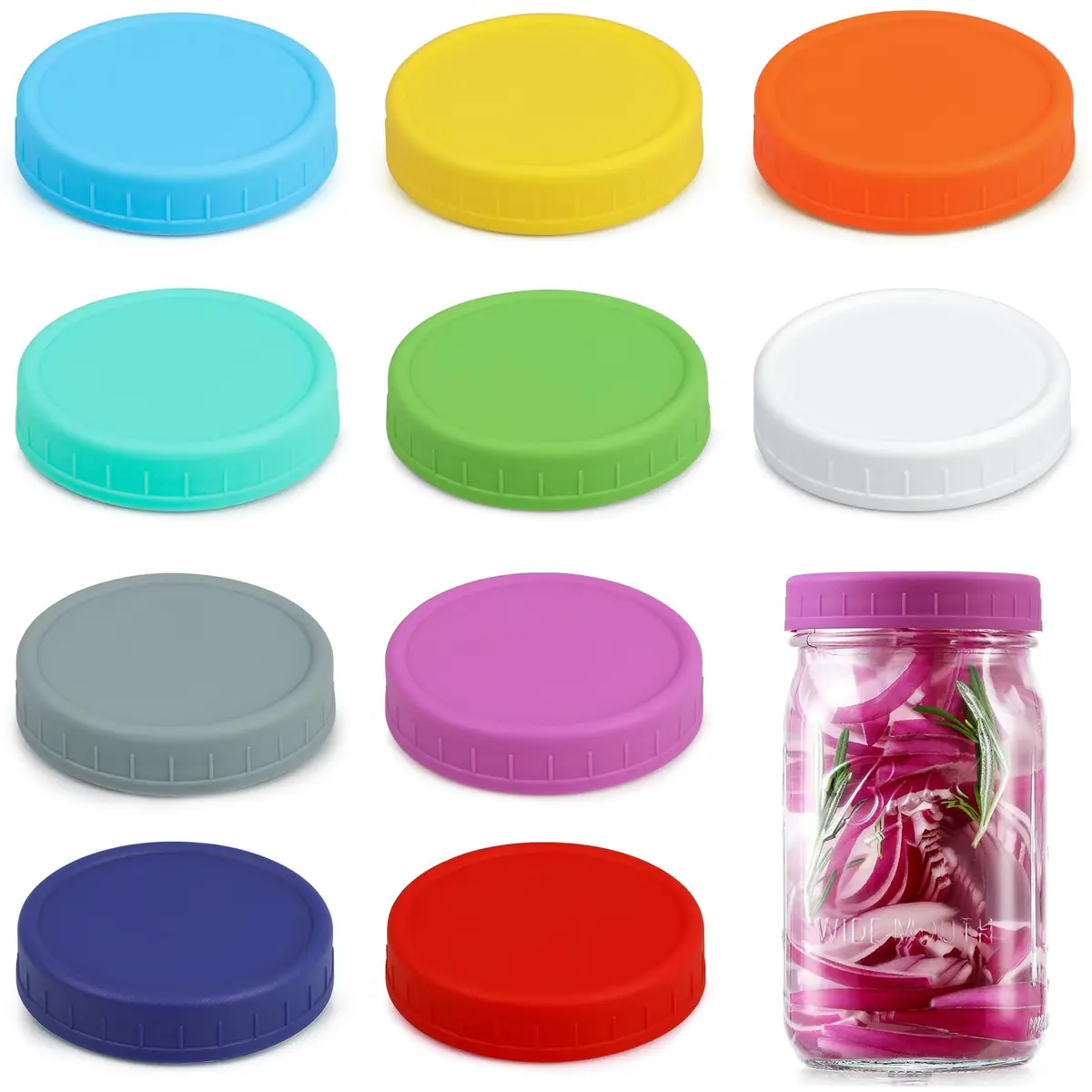 AOZITA Mason Jar Lids 10 Pack Wide Mouth | Leak-Proof Food Grade Plastic - view 8
