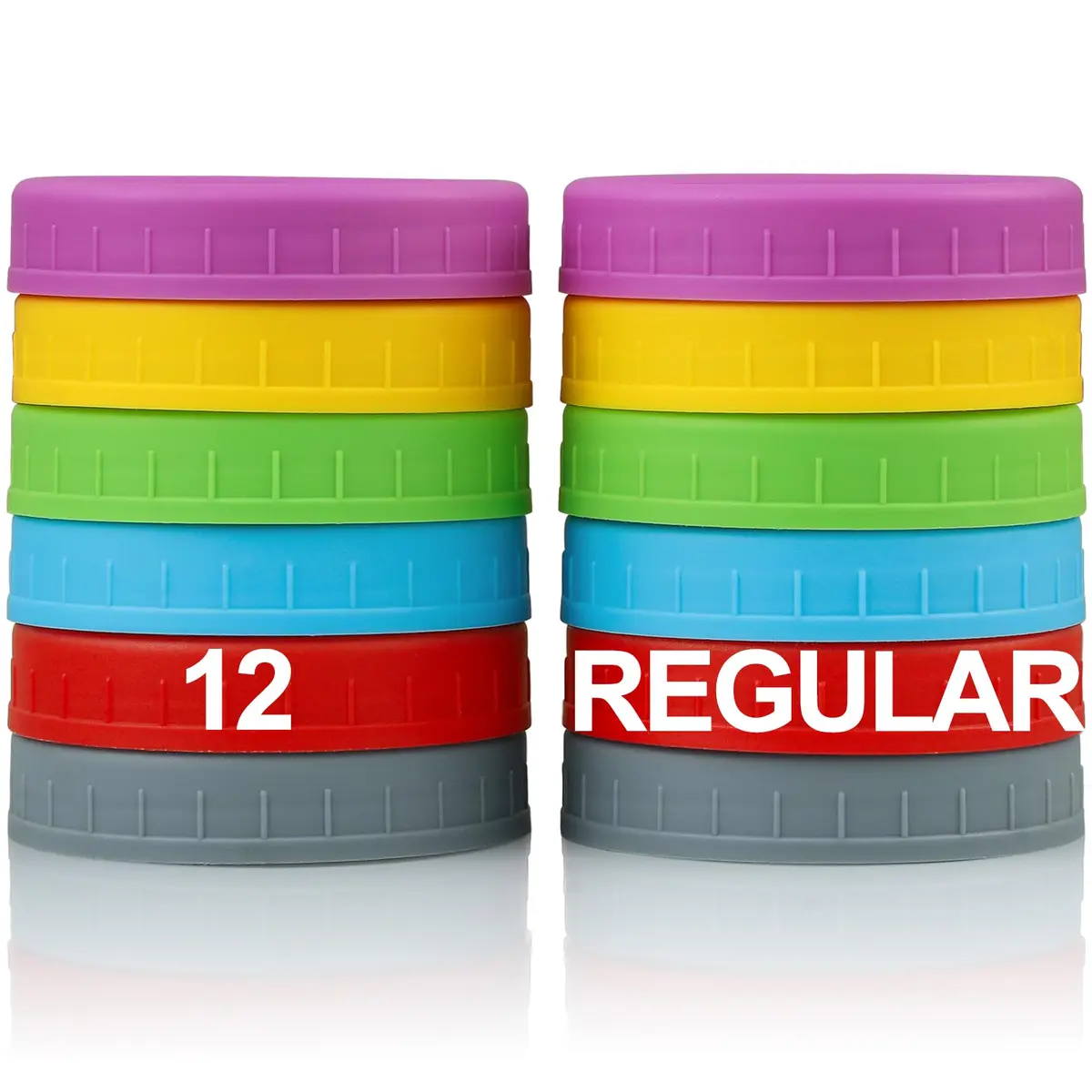 AOZITA Multicolor Plastic Mason Jar Lids for Regular Mouth Jars (12-Pack) | Leakproof & Dishwasher Safe Storage Caps - main product image