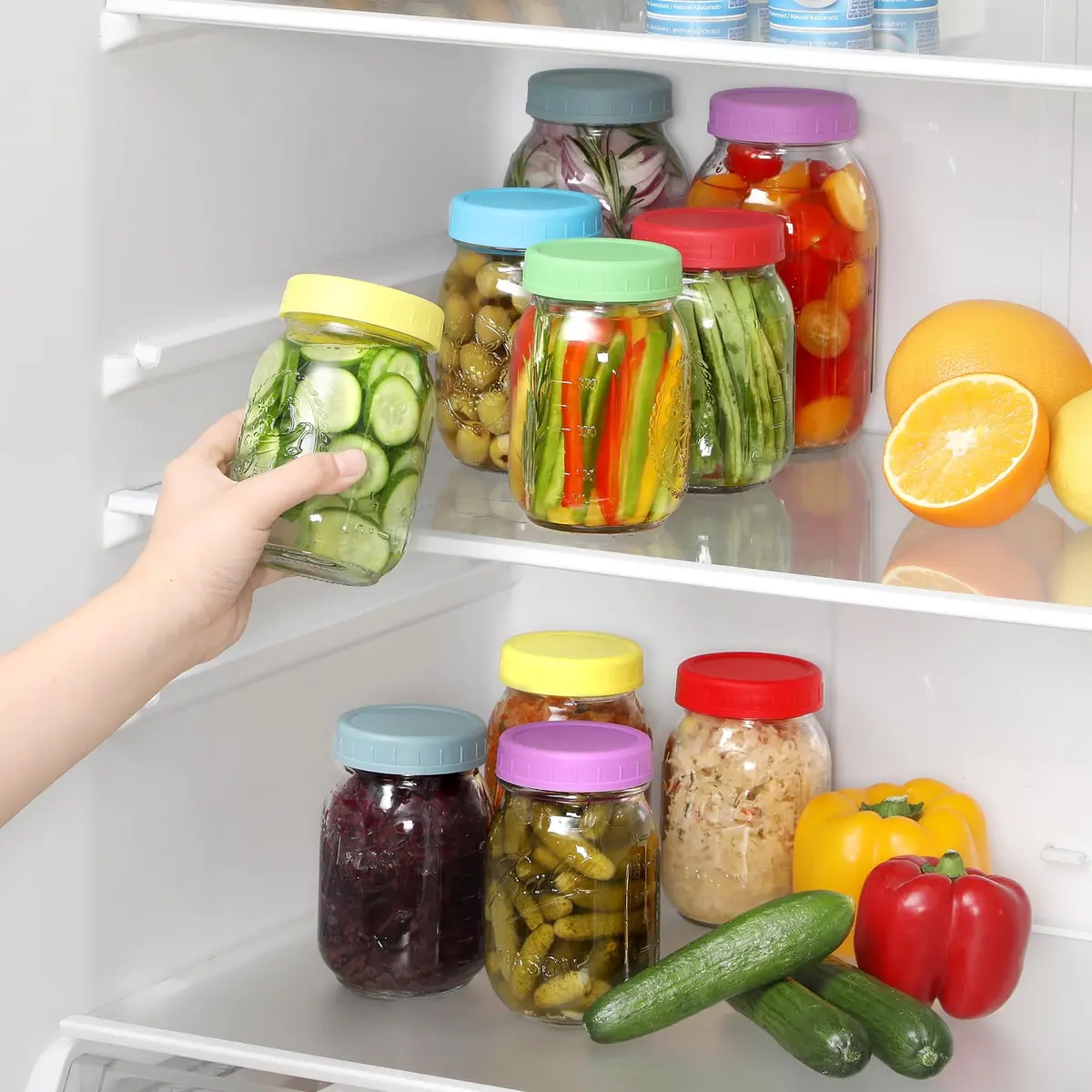 AOZITA Multicolor Plastic Mason Jar Lids for Regular Mouth Jars (12-Pack) | Leakproof & Dishwasher Safe Storage Caps - view 7