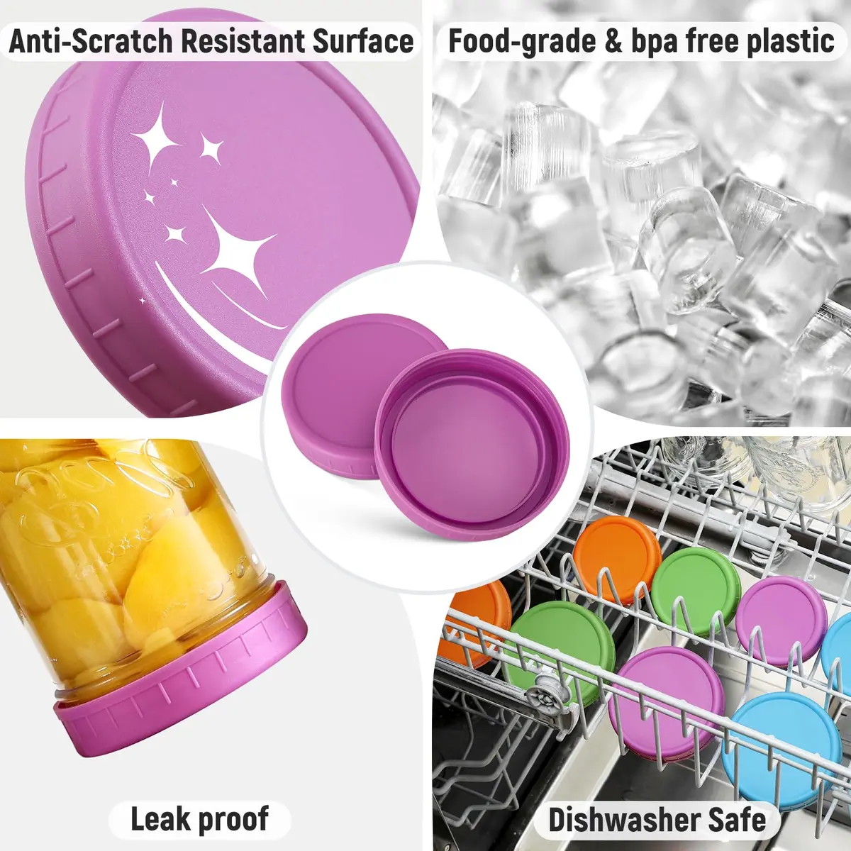 AOZITA Multicolor Plastic Mason Jar Lids for Regular Mouth Jars (12-Pack) | Leakproof & Dishwasher Safe Storage Caps - view 3
