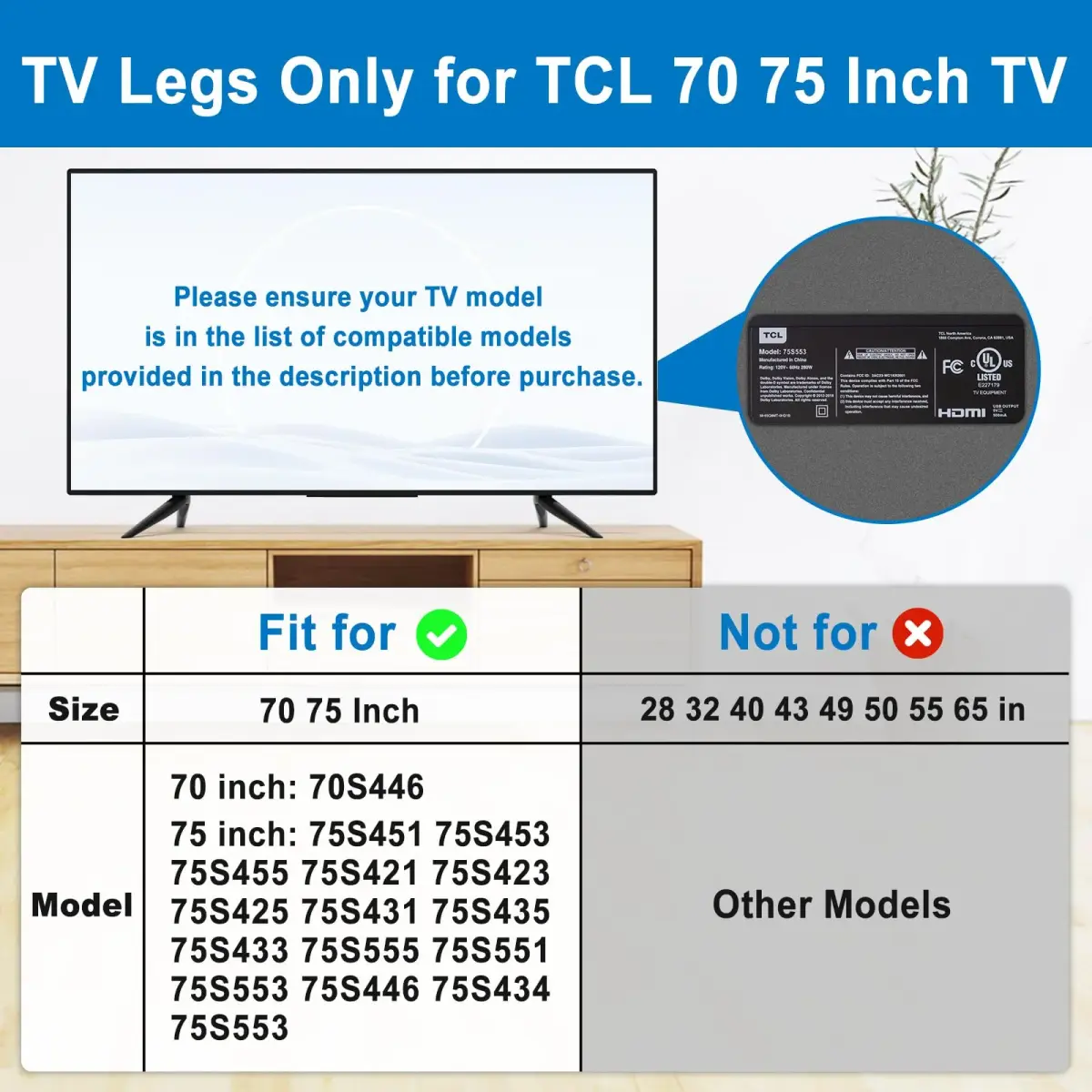 Dinghosen Metal TV Legs for TCL 70"-75" TVs | Stable Replacement Stands - view 2