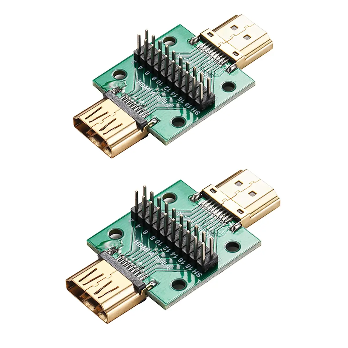 Teansic HDMI A Male to Female 19Pin Breakout Test Board (2-Pack) | Full 19 Pin Signal Breakout, Standard 2.54mm Pin Pitch - main product image