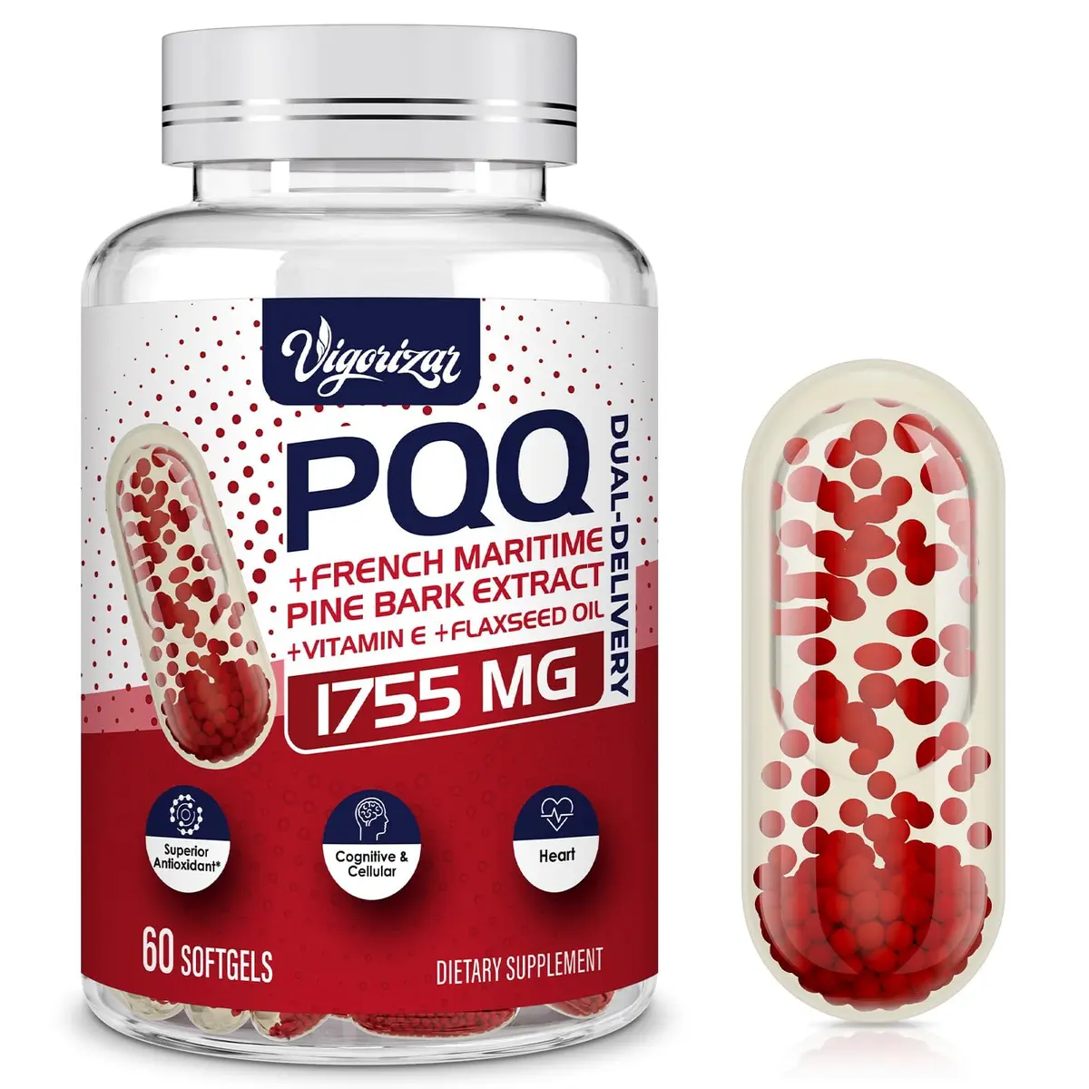 Vigorizar Pycnogeno with PQQ 60 Softgels | French Maritime Pine Bark Extract & Antioxidants - main product image