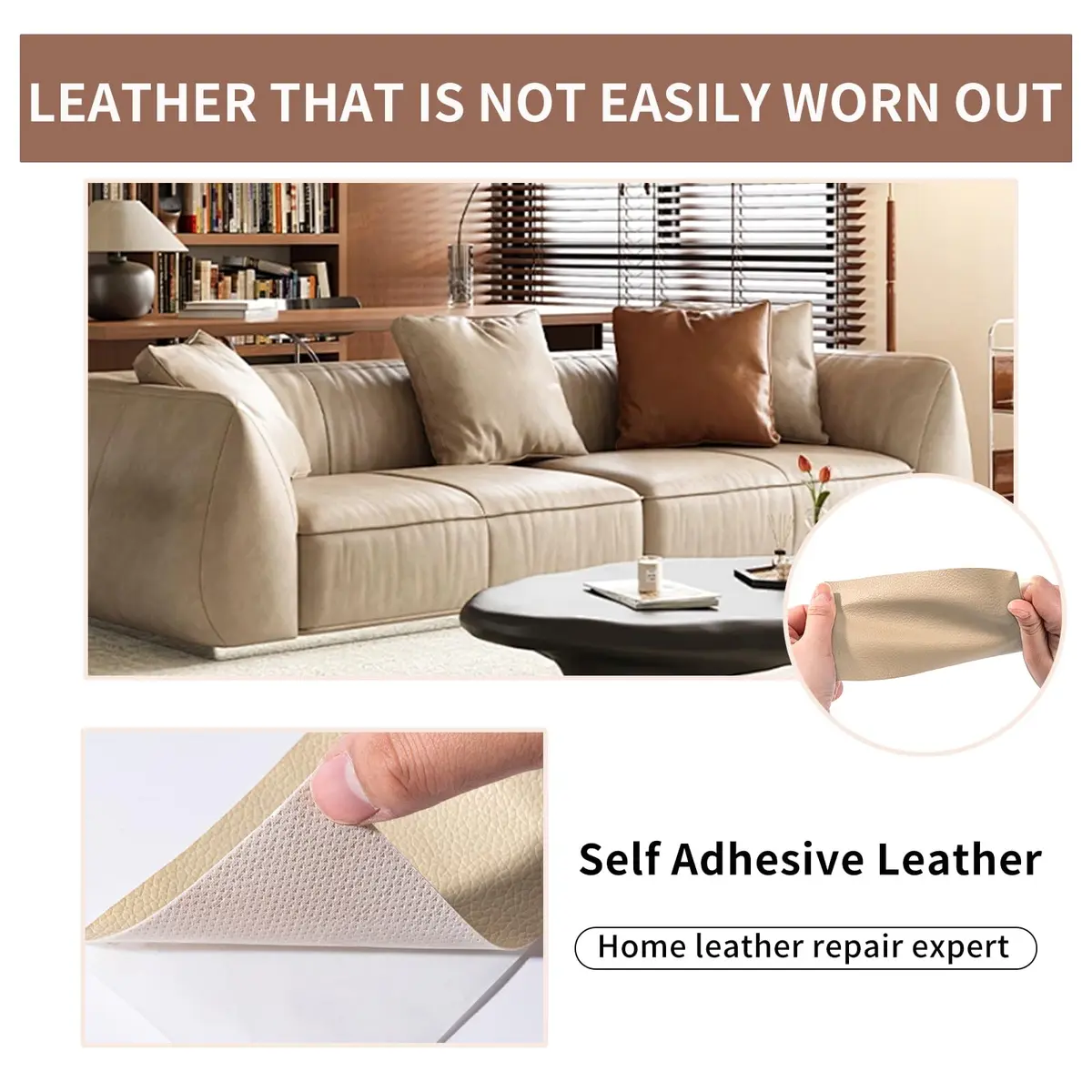 Cindy's Tape Leather Repair Patch Tape, Brown 3 x 61 Inches | Self Adhesive Leather Fix for Furniture & Car Seats - view 5