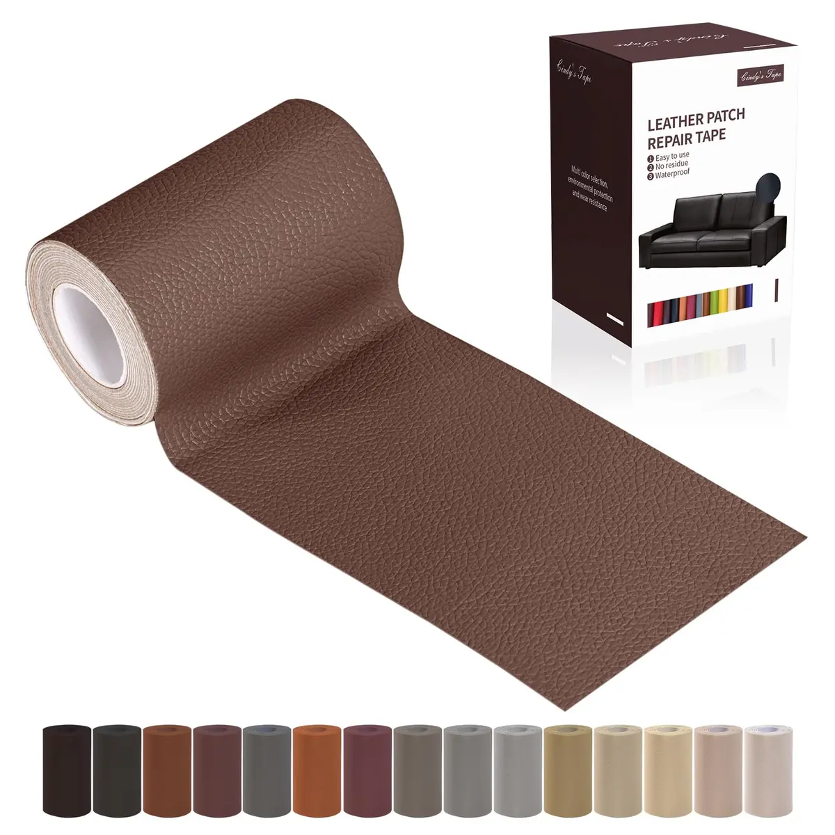 Cindy's Tape Leather Repair Patch Tape, Brown 3 x 61 Inches | Self Adhesive Leather Fix for Furniture & Car Seats - main product image