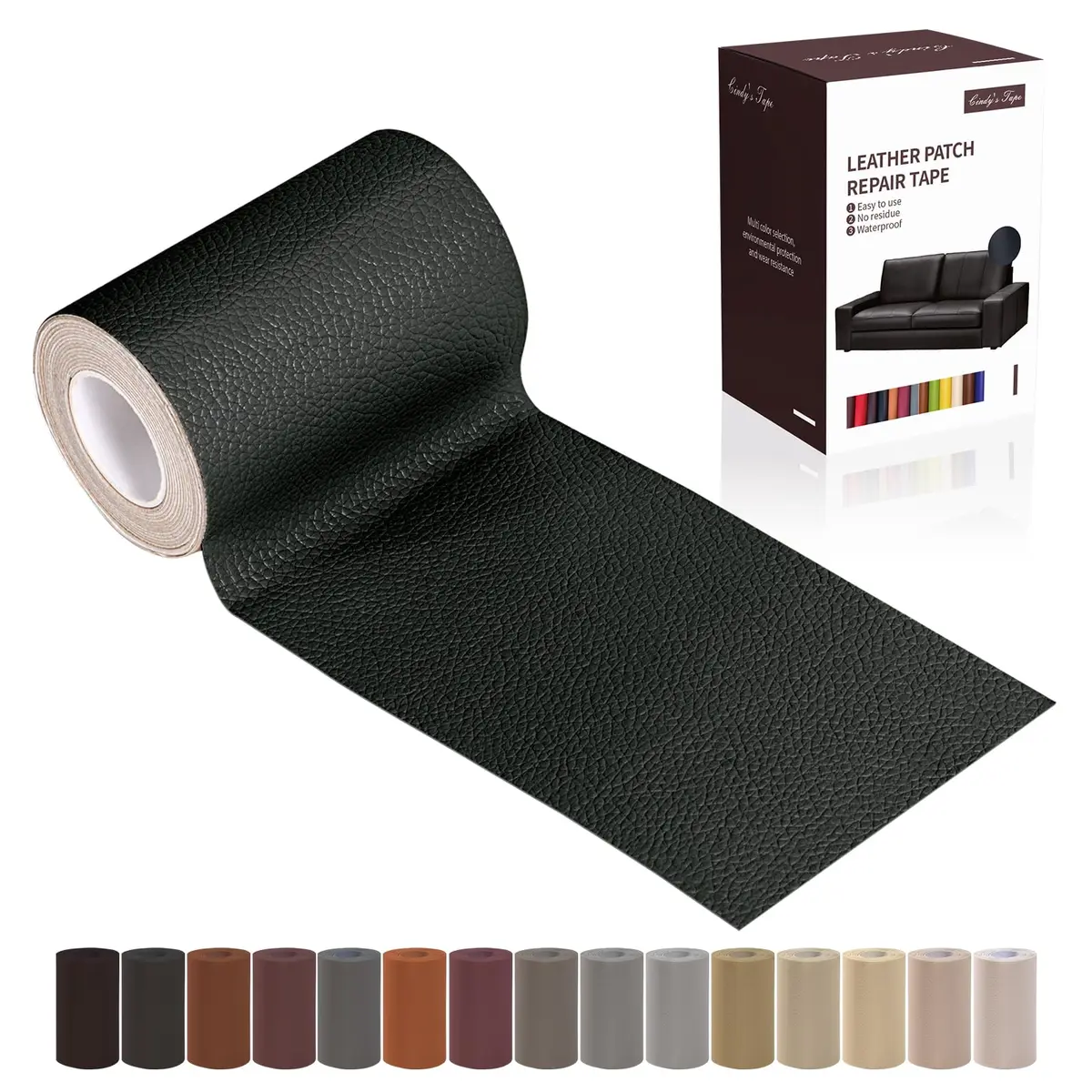 Cindy's Tape Leather Repair Patch Tape, Black 3 x 61 Inches | Self Adhesive Leather Fix for Furniture & Car Seats - main product image