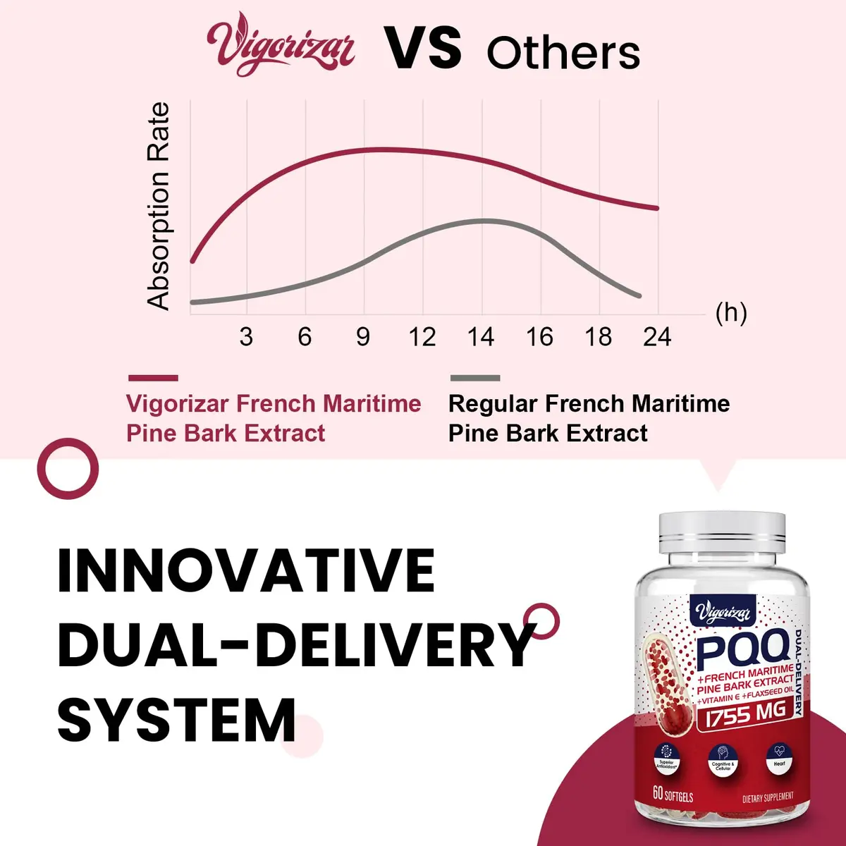Vigorizar Pycnogeno with PQQ 120 Softgels | French Maritime Pine Bark Extract Antioxidant Support - view 2